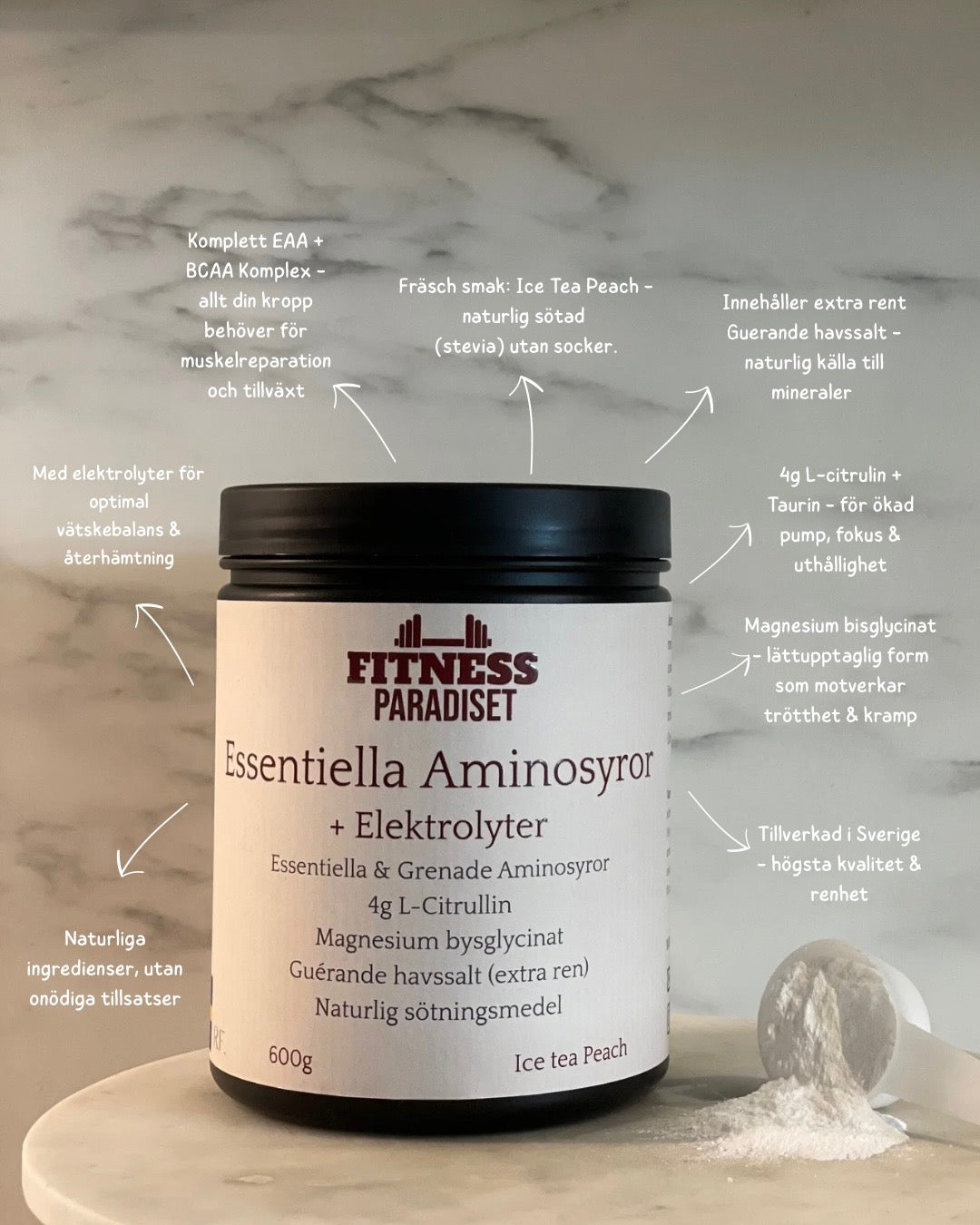 FP ESSENTIELLA AMINOSYROR + ELEKTROLYTER (BCAA/EAA) 600g Ice Tea Peach